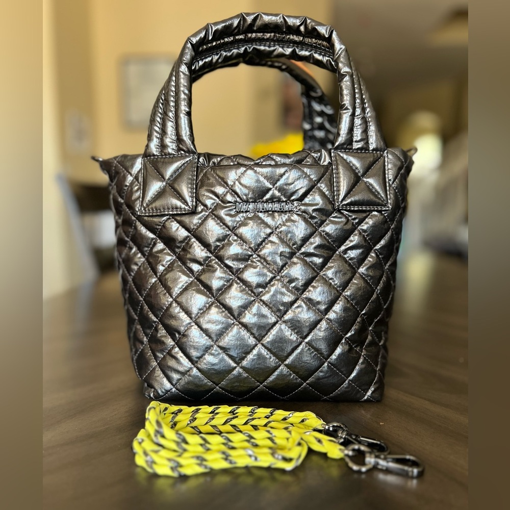 MZ Wallace Mini Metro Tote Deluxe Anthracite/Acid Yellow